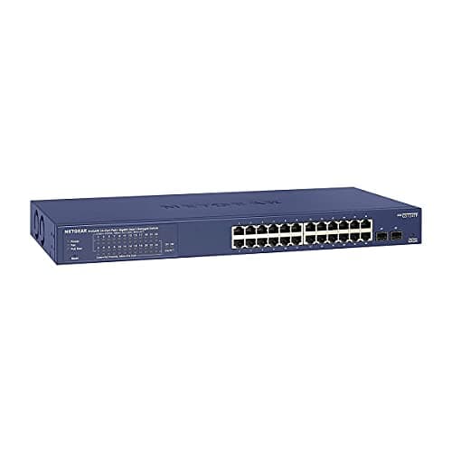 Image of NETGEAR 24-Port Gigabit Ethernet Smart Managed Pro PoE Network Switch (GS724TP) - Hub with 24 x PoE+ @ 190W, 2 x 1G SFP, Desktop/Rackmount, and ProSAFE Protection, Black, grey