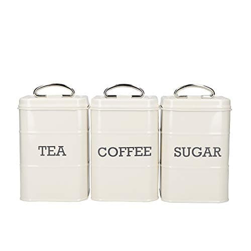 Image of KitchenCraft Living Nostalgia Canisters for Tea Coffee and Sugar in Gift Box, Steel, Antique Cream, 3 Piece Set
