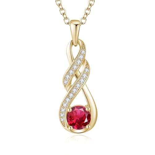 Image of LOCIBLO July Birthstone Necklaces for Women 925 Sterling Silver Infinity Pendant 18K Gold Plated Red Created Ruby Necklace Jewellery for Her, 16"+2"