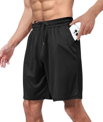 Image of BOOJO Gym Shorts Men UK for Running Sports with Pockets Quick Dry Black Workout Shorts(Black,L)