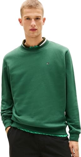 Image of Tommy Jeans Men's Tjm Reg S Flag Crew Dm0Dm20741 Pullover Sweatshirt, GREEN (Shadow Pine), S