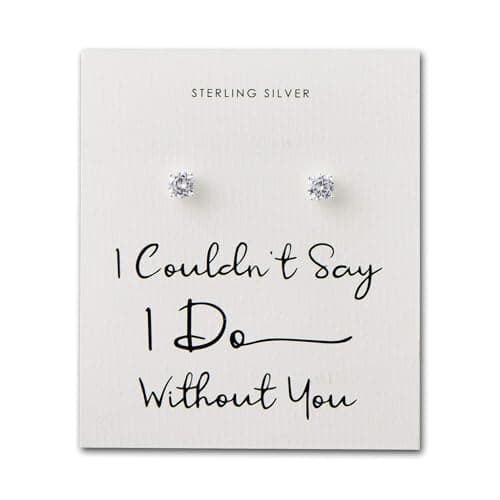 Image of Philip Jones Sterling Silver I Couldn't Say I Do Without You Bridal Solitaire Crystal Earrings
