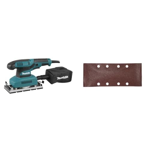 Image of Makita BO3710 240V 1/3-inch Sheet Orbital Sander & P-31859 Orbital Sanding Sheets - Red