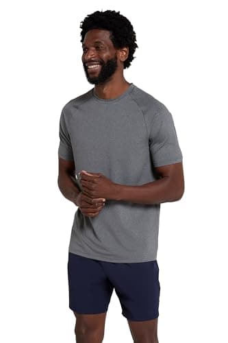 Image of Mountain Warehouse Agra Mens Melange T-Shirt - Lightweight Top, Comfortable, Round Neck Tshirt, Quick Drying & UV Protection Tee - for Spring Summer Travelling Black 2XL