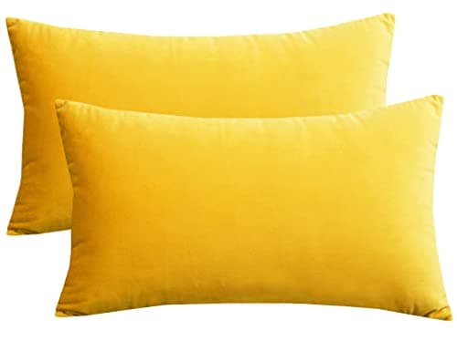 Image of Lutanky Velvet Cushion Covers (Pack of 2) Lovely Rectangle Throw Pillow Cases Soft Solid Decorative Pillow Covers for Sofa Bedroom Car 12x20 Inch 30 x 50 cm (dark yellow, 2 pieces)
