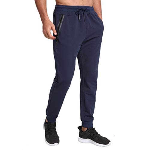 Image of JustSun Tracksuit Bottoms Mens Joggers Slim Fit Jogging Bottoms Gym Running Trousers with Zip Pockets Navy Blue L