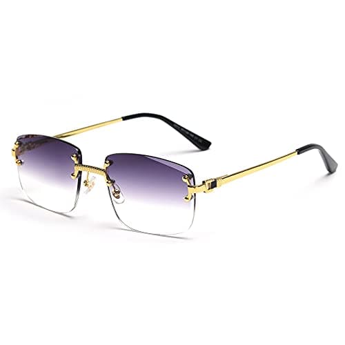 Image of kachawoo Rimless Sunglasses Square Colour Gradient Frameless Glasses Vintage Retro Glasses, gray, 56 mm