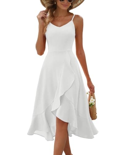 Image of DRESSTELLS Women's Cocktail Dress for Wedding Guest, Formal Church Bridesmaid Aline Fit Flare Evening Party High Low Ruffle Dresses White L