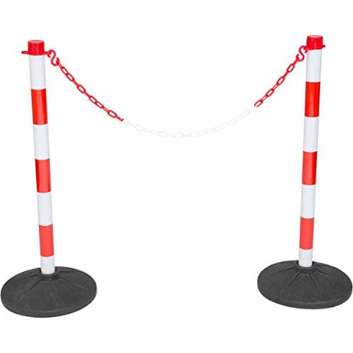 Image of Plastic Chain Posts, Free Standing Chain Link Barrier, Red & White Safety Bollards