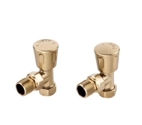 Image of ECO Brushed Brass Angled Manual Radiator Valves | Brushed Brass Finish | Manual Radiator Control Valves | Pair of Valves |