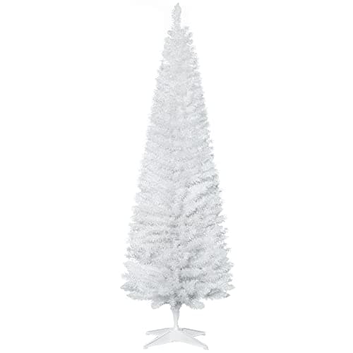 Image of HOMCOM 6ft Unlit Artificial Christmas Tree, Pencil Slim Xmas Tree with Solid Stand and Realistic Branches, White