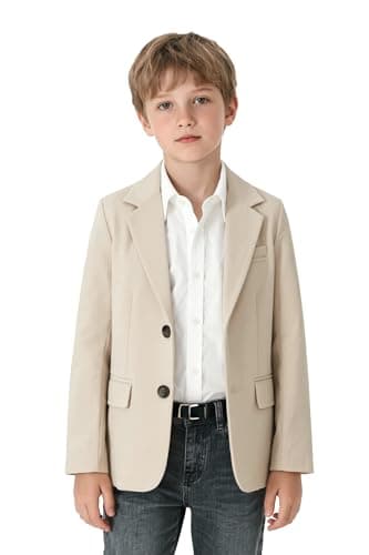 Image of LOLANTA Boys Casual Blazer, Kids Solid Classic Suit Jacket, Single Breasted with Flap Pocket, Light Khaki, 11-12 Years, 160