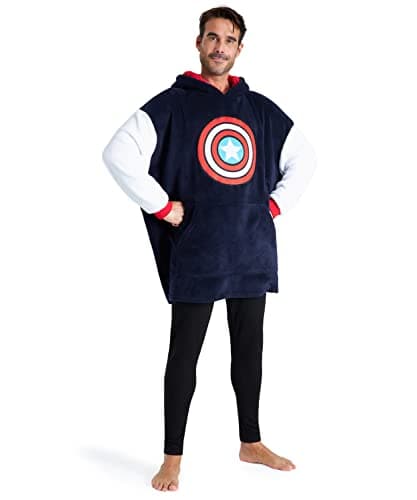 Image of Marvel Oversized Hoodie Blanket for Men and Teenagers Avengers Black Panther Captain America Iron Man - Gifts for Men (Navy/Red)
