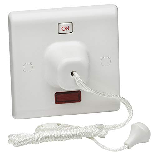 Image of 45A Shower Bathroom Water Heater Pull Cord Switch White Square 1.7M String 45 Amp Neon Mechanical ON Off Indicator Double Pole DP