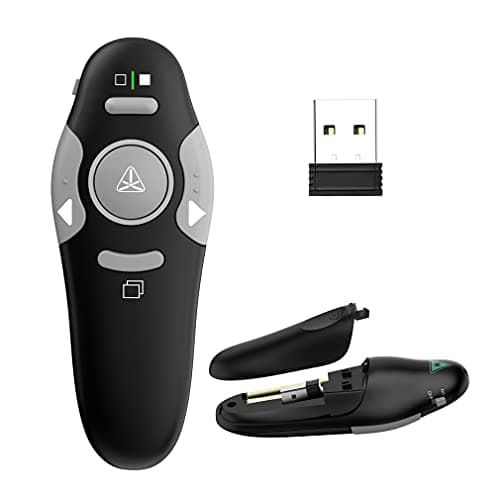 Image of QUI Presentation Clicker Pointer, 328FT Wireless Presenter Remote PPT PowerPoint Clicker, 2.4GHz Presentation Pointer Slide Advancer for Mac, Laptop (Green Function Indicator Light)