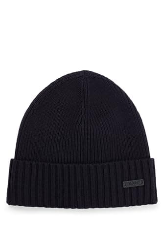 Image of BOSS Mens Fati Logo-Label Beanie hat in Virgin Wool