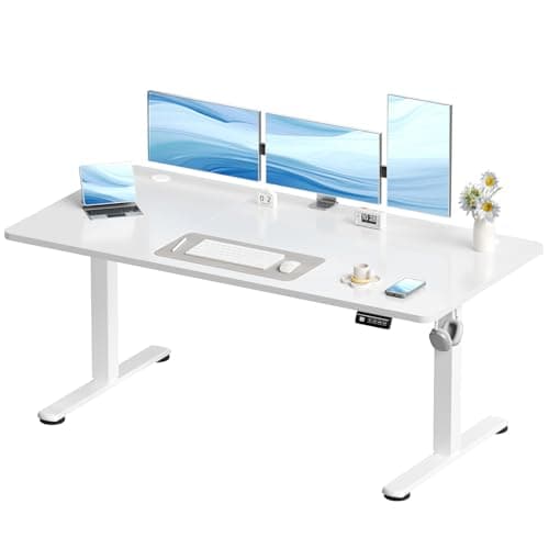 Image of Devoko Electric Standing Desk 160x60cm Sit Stand Table Height Adjustable Desk with Backpack Hook and Memory Smart Pannel, Home Office Desk with Splice Board, White