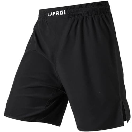 Image of LAFROI Mens Boxing Shorts Jiu Jitsu MMA Cross Training Fighting Trunks Activewear with Drawstring-QJK06 Black Size MD