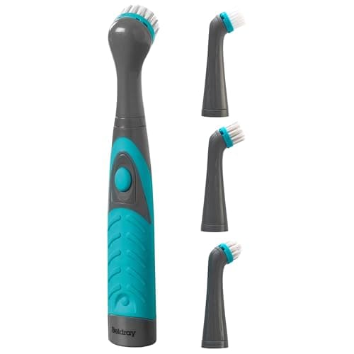 Image of Beldray LA082718EU7 Battery Powered Scrubber Brush, Deep Clean Handheld Tool With 4 Interchangeable & Oscillating Heads, Designed for Precision Cleaning, For Grout,Tiles, Shoes, Grey/Turquoise, 4x26x3
