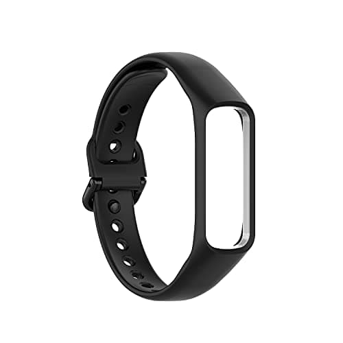 Image of Sago Silicone Strap Replacement Compatible with Samsung Galaxy Fit 2 SM-R220 (Black) – Soft Skin-Friendly Watch Band with Frame, Adjustable Sport Wristband, Waterproof