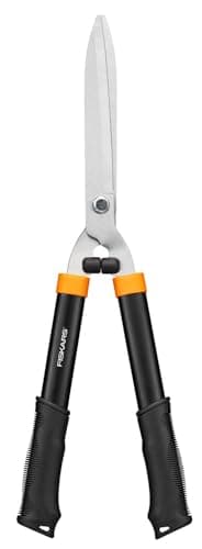 Image of Fiskars Solid Hedge Shears HS21, Bush and Hedge Trimming, Length 59cm, Hardened Steel Blade/Soft-Touch Grip Plastic Handle, Black/Orange, 1026827