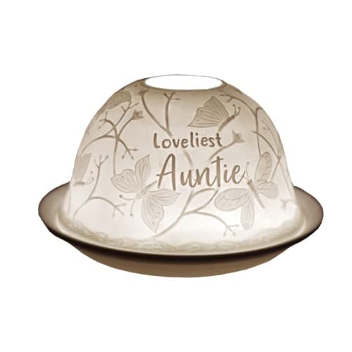 Image of Cello Porcelain Tealight Holder Dome - Loveliest Auntie Design with 3D Projection Image & Loving Message Scented Unscented LED Lights Candle Wax Warmer from Niece Nephew Easter Gifts Women Present