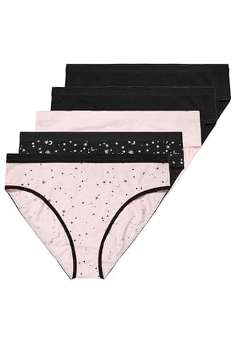 Image of Yourset 5 Pack Curve & Pink Star Print High Leg Knickers - Women's - Plus Size Curve