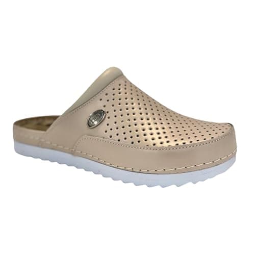 Image of Ledi Anatomic 211-B24 Leather Slip-on Womens Ladies Comfort Clogs Mule Slides Slippers Shoes, Beige, EU 38, UK 5