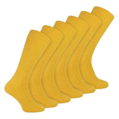 Image of 6 Pairs Multipack Mens Ribbed Dress Socks | Sock Snob | Breathable Crew Cotton Socks (6-11, Yellow)