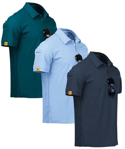 Image of ZITY 3-Pack Men's Polo Shirt Short-Sleeved Lightweight Breathable Polo Shirt for Men Adult Summer Casual Sports Shirt Regular Fit Golf Tshirts(Dark Blue Dark Duck Light Blue 3XL)