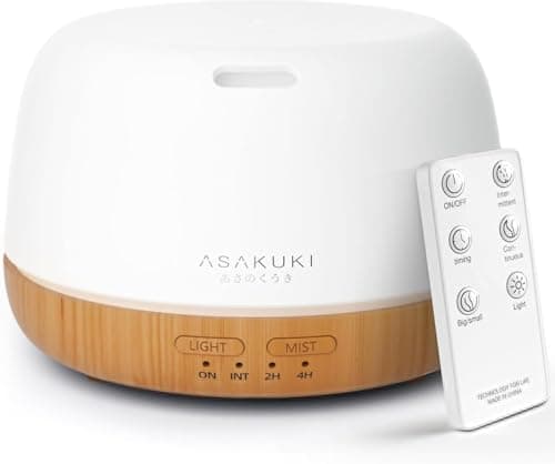 Image of ASAKUKI 300ml Essential Oil Diffuser, Ultrasonic Aromatherapy Scented Humidifier for Bedroom,Baby Room,Spa with 7 LED Color Lights and Auto Shut-Off, BPA-Free