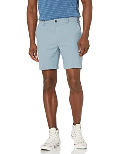 Image of Amazon Essentials Men's Slim-Fit 7" (18cm) Lightweight Comfort Stretch Oxford Shorts, Pale Blue, 30W
