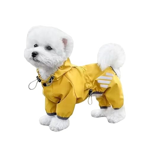 Image of Dog Raincoat,1PC Waterproof Hooded Dog Rain Jacket with Legs and Harness Hole,Adjustable Pet Rain Coat for Small Dogs (Yellow, L)