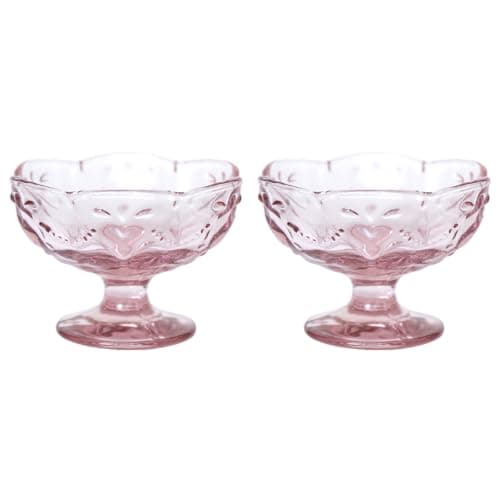Image of OnePine Set of 2 Vintage Glass Footed Ice Cream Bowls, 140ml Glass Sundae Dishes Dessert Dishes, Height 7cm Glass Dessert Bowls for Dessert, Ice Cream, Sorbet, Fruit and Pudding, etc.