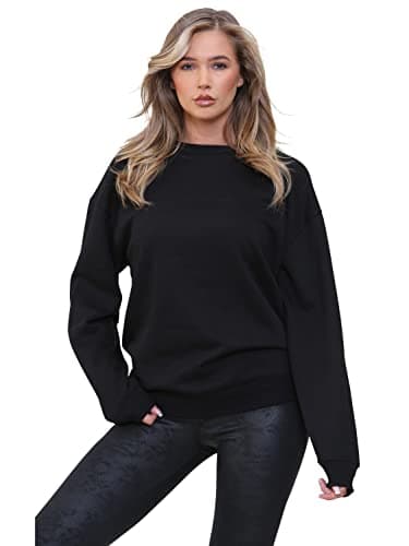 Image of BRAND KRUZE Womens Oversized Long Sleeve Sweatshirt Ladies Soft Sweat Jumper KZLSW132 SWEAT BLACK M