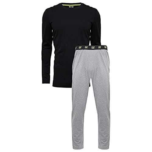 Image of CR7 Cristiano Ronaldo Men's 2-Piece Short and Long Heat-Balancing Pyjamas Cotton Black Blue Grey S-XL - Black, grey, long, size: m