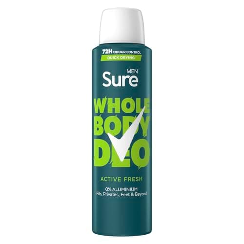 Image of Sure Men Active Fresh Whole Body All Over Body Deodorant Spray with a citrus & woody fragrance and 72 hour odour control 150ml