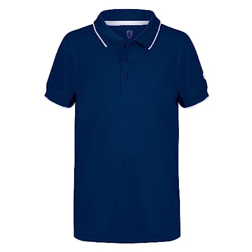Image of Island GREEN Boy's Performance Wicking Polo Shirt Top Golf Shirt, Navy, 11-12 Years