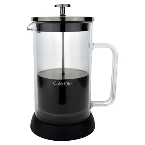 Image of Café Olé Doppio Double Walled Glass Cafetiere, French Press, Silicone Non-Slip Base, 8 Espresso Cup/ 1000ml, Black