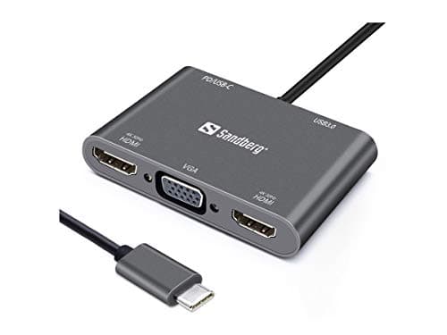 Image of Sandberg USB-C Dock | Docking Station with HDMI VGA USB PD | USB C + USB A | Multiport Adapter | Dual Monitor Connection | 4K/30Hz | USB-C Power Through | USB Extension for PC Laptop Computer Tablet