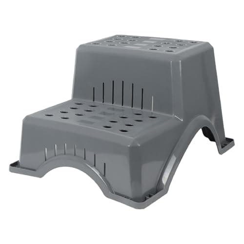 Image of Leisurewize - Caravan Double Step Stool, Heavy Duty Plastic 2 Step with Anti-Slip Tread, Stackable Outdoor Step for Caravan, Motorhome & Camping, Grey 53x61x37cm