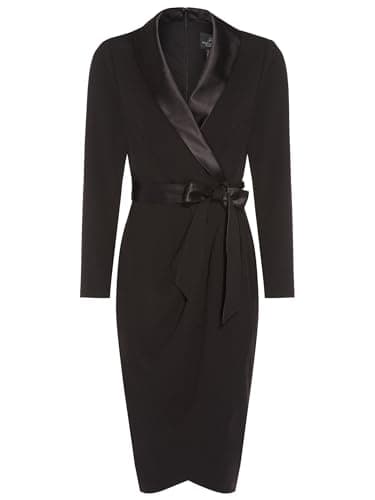 Image of Adrianna Papell Womens Knit Crepe Tuxedo Wrap Dress, Black, 12 UK