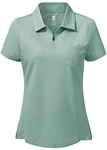 Image of MoFiz Women's Golf Tennis Polo Shirts Cotton Breathable Casual Sports Work-wear Polo T-Shirt with 1/4 Zipper Green Size L