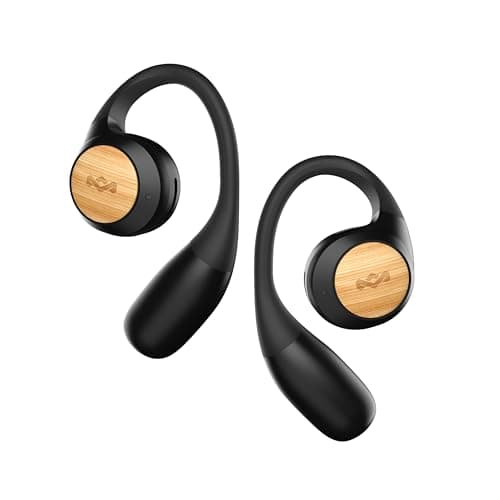 Image of House of Marley Liberate Open Ear Headphones - Open Bluetooth Earbuds with Built-in Microphone, 20 Hr Playtime, USB-C Charging Case, Sustainable Materials, Black