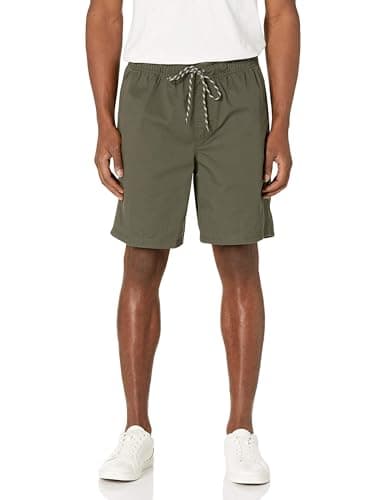 Image of Amazon Essentials Men's Relaxed Fit 8" (20cm) Cotton Elasticated Waist Pull On Drawstring Walk Shorts, Dark Olive, XL