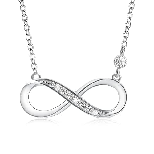 Image of Aucuu Women's Sparkling Infinity Pendant Necklace, 925 Sterling Silver Necklace with Shiny Cubic Zirconia, Adjustable Infinity Necklace - Luck & Eternity Gifts for Lover/Mum/Girls, 45cm