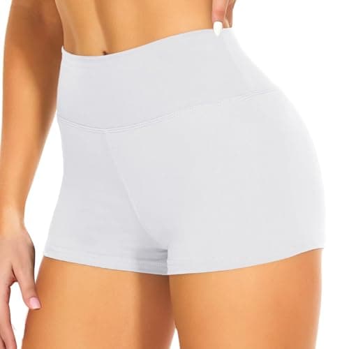 Image of JiaYouLC High Waisted Mini Pants, Women's Stretchy Anti Chafing Shorts Yoga Gym Cycling Sports Running Workout Hot Pants (UK, Alpha, S, M, Regular, Regular, White, 2.5 Inseam)