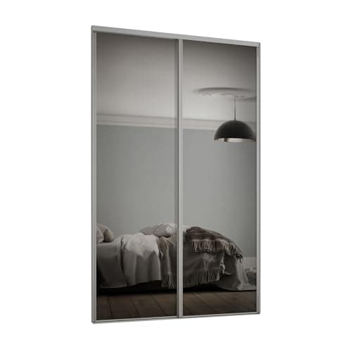 Image of SPACEPRO Heritage Sliding Mirror Wardrobe Doors – Modern 2 door Sliding Mirror Wardrobe, Silver Finish, Full Length Mirror Sliding Door Kit with Track, Ideal for 2260mm x 1489mm opening size