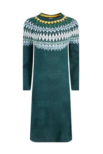 Image of Weird Fish Dutton Fair Isle Knitted Jumper Dress Deep Teal Size 20