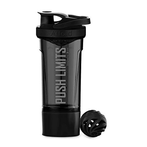 Image of Artoid Mode 720ml Sports Fitness Workout Protein Shaker Bottle Black Grey with Twist and Lock Protein Box Storage, Dual Mixing Technology with Shaker Balls & Mixing Grids - BPA Free